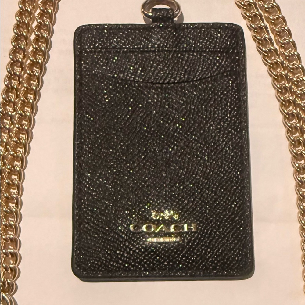 Coach ID & Card Holder w Gold Chain Lanyard